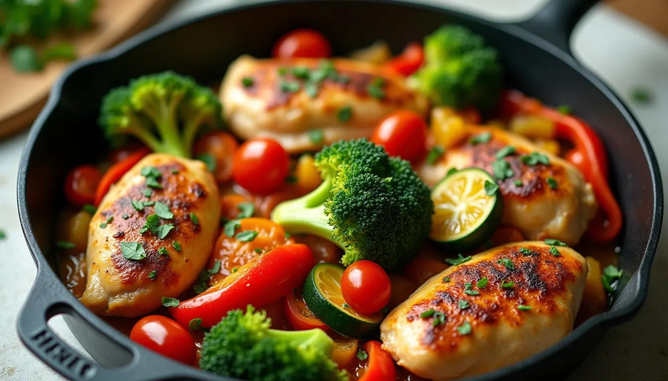 Gesundes Hähnchen-Gemüse-Pfanne - Low Carb Genuss