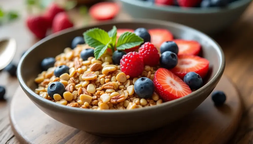 Leckeres Low Carb Müsli mit Nüssen und Beeren - der perfekte Start in den Tag